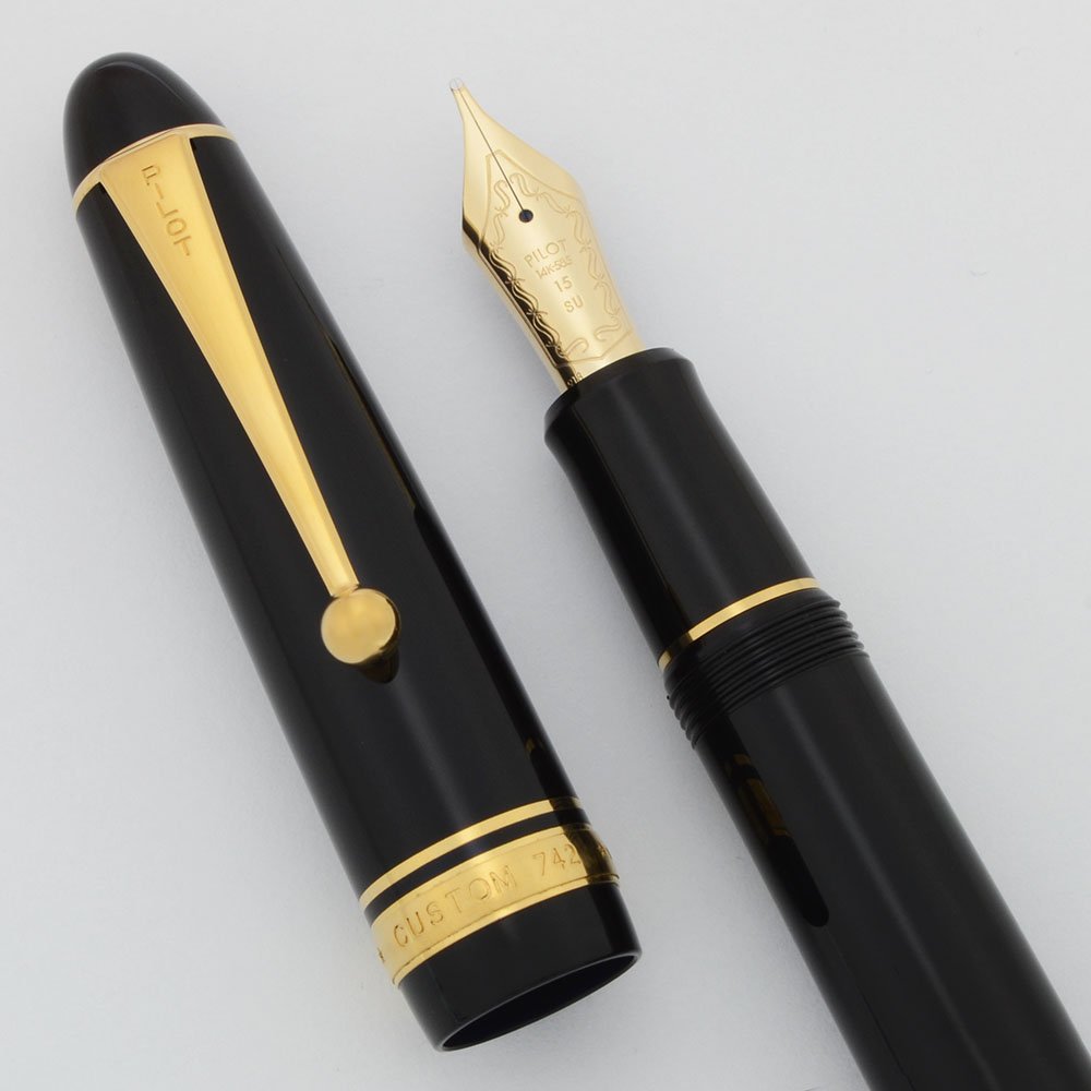 Pilot Namiki Custom 742 Fountain Pen - Black, Gold Trim, 14k Stub